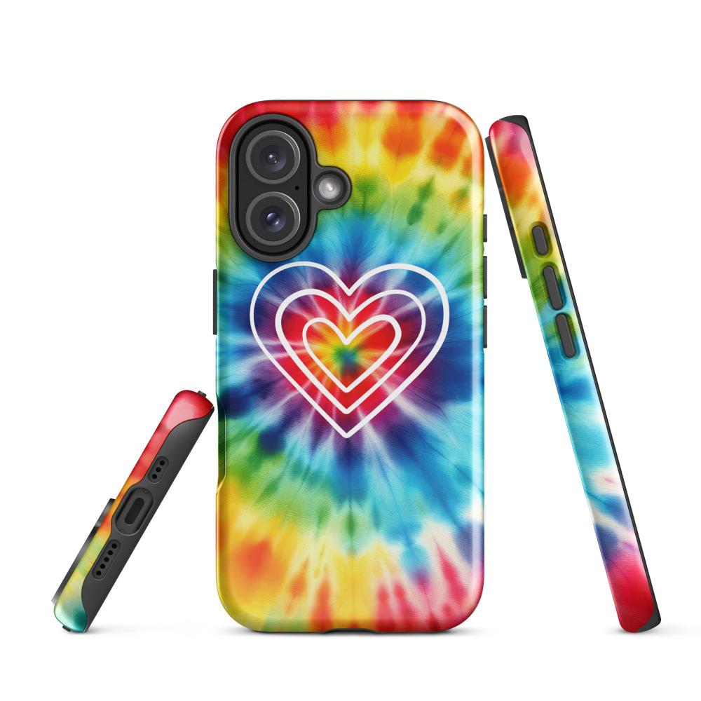 Tie Dye Hearts iPhone 16 Tough Case - Glossy Finish - https://ascensionemporium.net